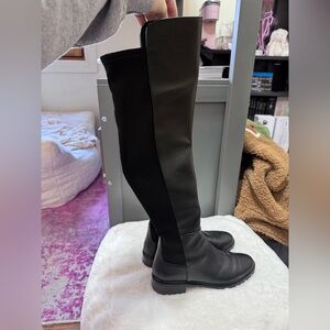 Stuart Weitzman Black Over-the-Knee Stretch Leather Boots